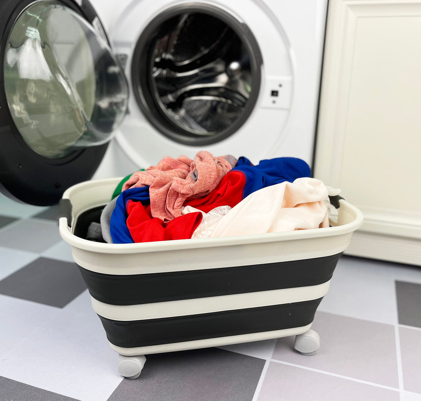SAMMART 27L (7.1 Gallons) Collapsible Plastic Laundry Basket with Handle- Foldable Pop Up Storage Basket- Space Saving