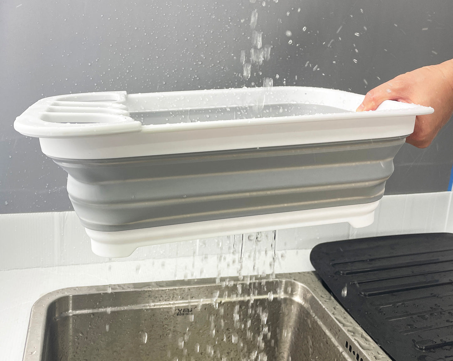 SAMMART Collapsible Dish Drainer with Drainer Board - Foldable Drying Rack Set - Portable Dinnerware Organizer - Space Saving Kitchen Storage Tray