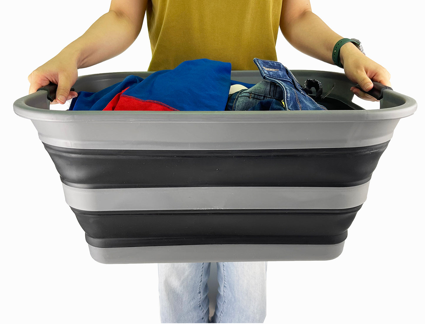 SAMMART 42L Collapsible Plastic Laundry Basket - Foldable Pop Up Storage Container/Organizer - Portable Washing Tub - Space Saving Hamper/Basket