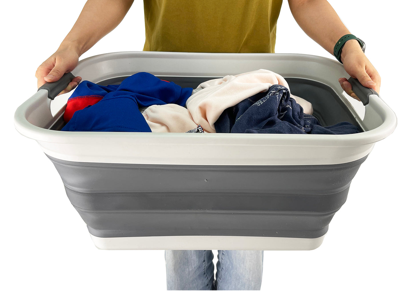 SAMMART 42L Collapsible Plastic Laundry Basket - Foldable Pop Up Storage Container/Organizer - Portable Washing Tub - Space Saving Hamper/Basket