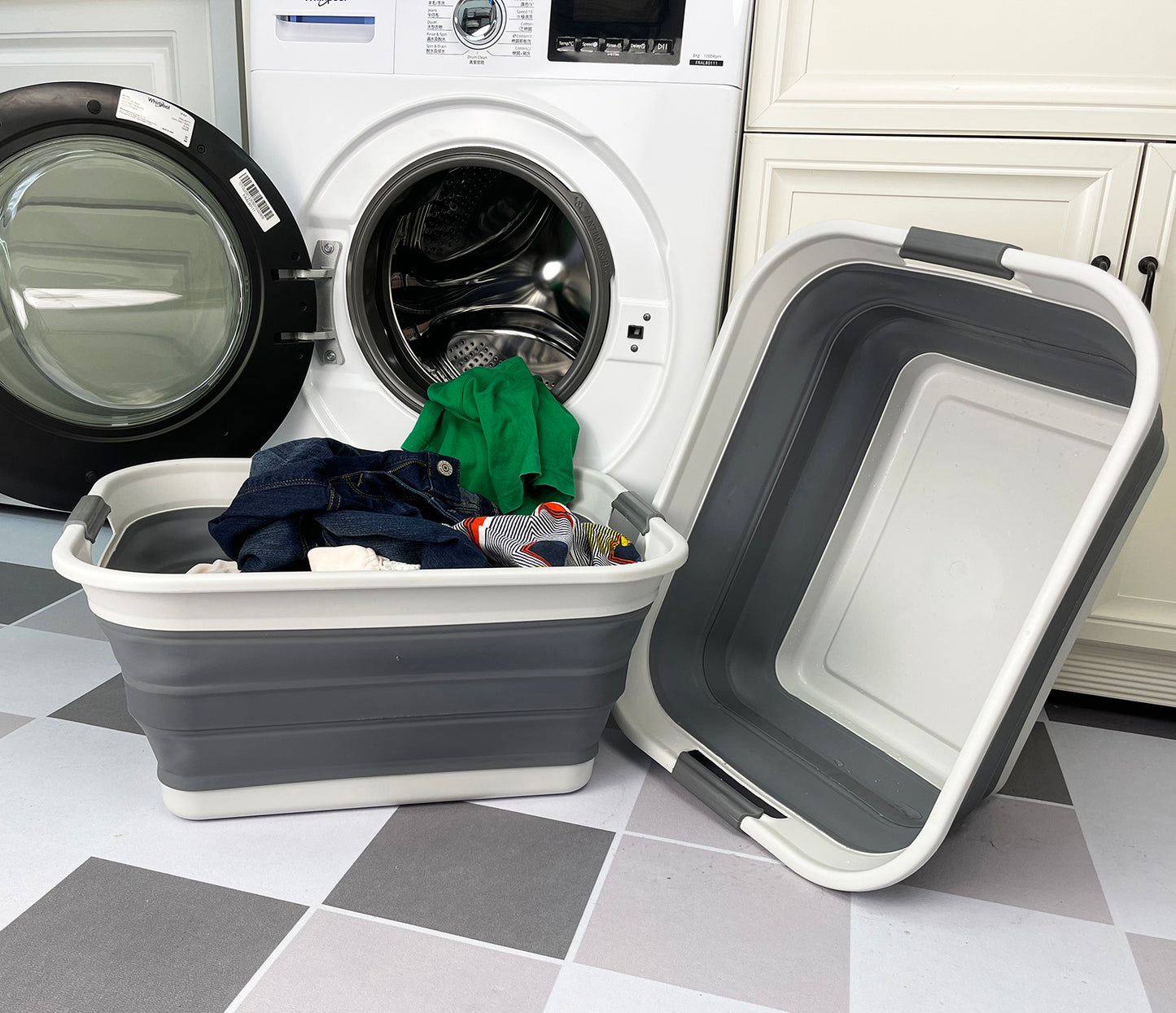 SAMMART 42L Collapsible Plastic Laundry Basket - Foldable Pop Up Storage Container/Organizer - Portable Washing Tub - Space Saving Hamper/Basket