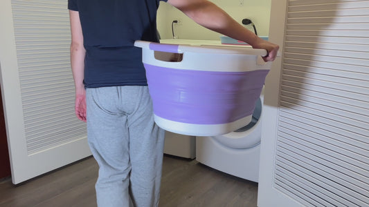 SAMMART 57L (15 Gallons) Collapsible 3-Handled Plastic Laundry Basket - Oval Tub - Portable Washing Tub-Space Saving Laundry Hamper, Water Capacity 44L / 11.6 Gallon