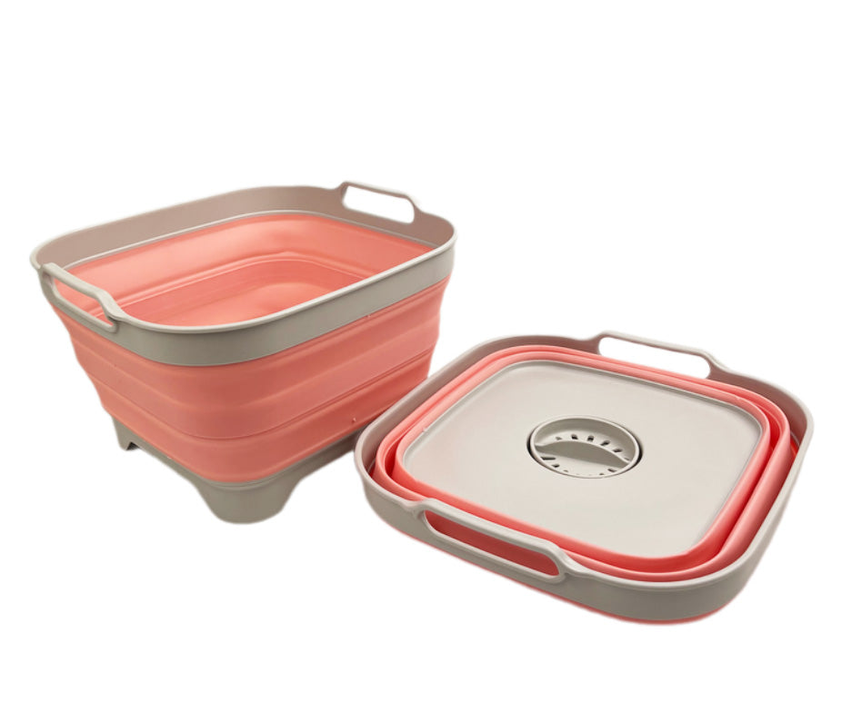 SAMMART 10L (2.64 Gallon) Collapsible Dishpan with Draining Plug-Foldable Washing Basin-Portable Dish Washing Tub-Space Saving Kitchen Storage Tray for Camping & RV