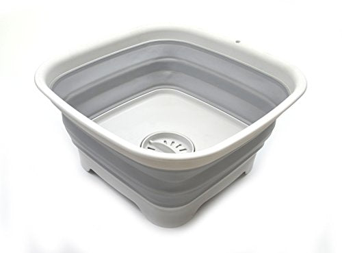 SAMMART 9.3L (2.46Gallon) Collapsible Dishpan with Draining Plug - Foldable Washing Basin - Portable Dish Washing Tub - Space Saving Kitchen Storage Tray