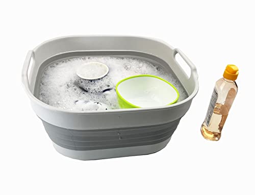 SAMMART 10L (2.6 Gallon) Collapsible Plastic Dishpan - Foldable Washing Basin - Portable Dish Washing Tub - Space Saving - Pop Up Saving