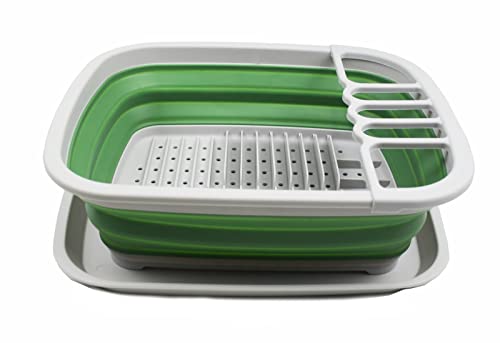 SAMMART 8L (2.11Gallons) Collapsible Dish Drainer with Drainer Board - Foldable Drying Rack Set - Portable Dinnerware Organizer - Space Saving Kitchen Storage Tray