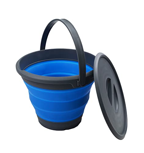 SAMMART 5.5L (1.4 Gallon) Collapsible Plastic Bucket with Lid - Foldable Round Tub with Lid - Portable Fishing Water Pail - Space Saving Outdoor Waterpot.