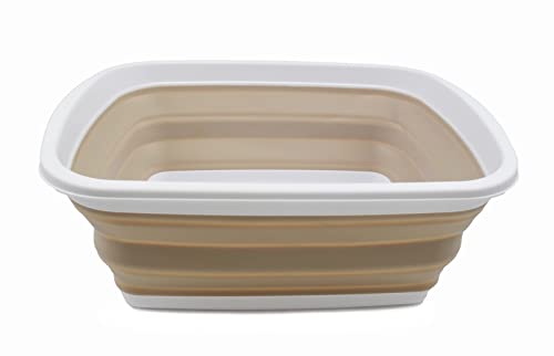 SAMMART 10L (2.6 Gallons) Collapsible Tub - Foldable Dish Tub - Portable Washing Basin - Space Saving Plastic Washtub (White/Latte, 1)