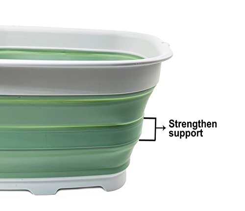 SAMMART 15L (3.9 Gallon) Collapsible Dishpan with Draining Plug - Foldable Washing Basin - Portable Dish Washing Tub - Camping & Space Saving Kitchen Storage Tray