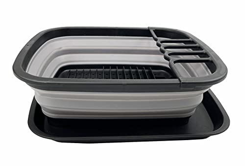 SAMMART 8L (2.11Gallons) Collapsible Dish Drainer with Drainer Board - Foldable Drying Rack Set - Portable Dinnerware Organizer - Space Saving Kitchen Storage Tray