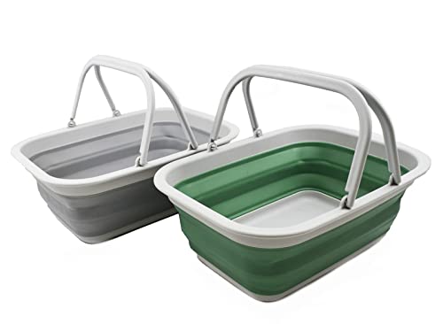 SAMMART 9.2L (2.37Gallon) Collapsible Tub with Handle - Portable Outdoor Picnic Basket/Crater - Foldable Shopping Bag - Space Saving Storage Container