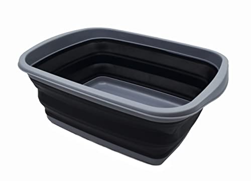 SAMMART 10L (2.6 Gallons) Set of 2 Collapsible Tub - Foldable Dish Tub - Portable Washing Basin - Space Saving Plastic Washtub (Bluish-Green + Black)