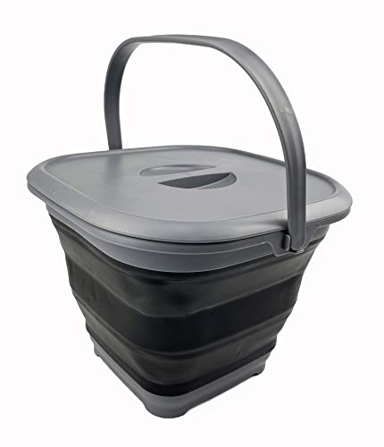 SAMMART 8.5L (2.2 Gallon) Collapsible Square Handy Bucket with Lid/Foldable Square Water Pail with Lid/Portable Tub with Handle and Lid