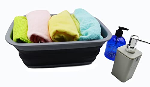 SAMMART 10L (2.6 Gallons) Set of 2 Collapsible Tub - Foldable Dish Tub - Portable Washing Basin - Space Saving Plastic Washtub (Bluish-Green + Black)