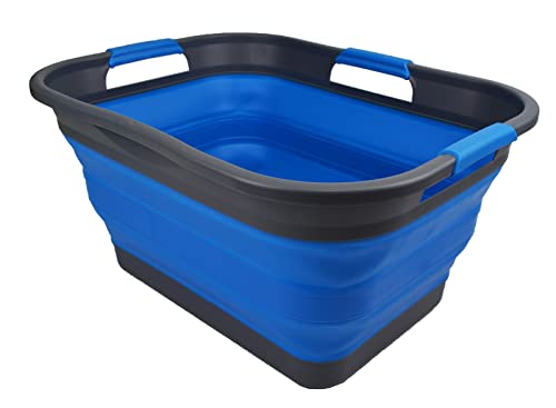 SAMMART 30L(8 gallon) Collapsible Plastic Laundry Basket - Foldable Pop Up Storage Container/Organizer - Portable Washing Tub - Space Saving Hamper/Basket - Water Capacity 24L(6.3 gallon)