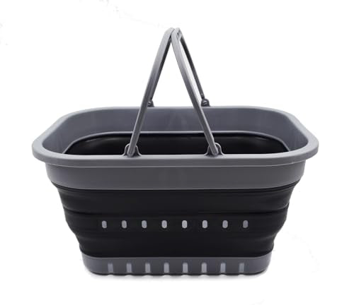 SAMMART 19L (5 Gallon) Collapsible Tub with Handle - Portable Outdoor Picnic Basket/Crater - Foldable Shopping Bag - Space Saving Storage Container