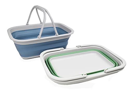 SAMMART 9.2L (2.37Gallon) Collapsible Tub with Handle - Portable Outdoor Picnic Basket/Crater - Foldable Shopping Bag - Space Saving Storage Container