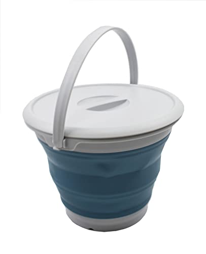 SAMMART 8.5L (2.2 Gallon) Collapsible Plastic Bucket with Lid - Foldable Round Tub with Lid - Portable Fishing Water Pail - Space Saving Outdoor Waterpot. Size 31cm Dia