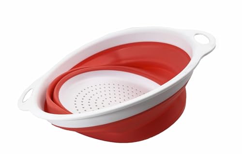 SAMMART 2pcs Set - 8L (2.1 Gallon) Collapsible Tub & 2.6L (0.68 Gallon) Collapsible Colander - Portable Washing Basin - Space Saving Plastic Washtub