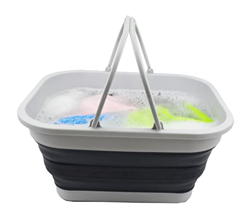 SAMMART 19L (5 Gallons) Collapsible Tub with Handle - Portable Outdoor Picnic Basket/Crater - Foldable Shopping Bag - Space Saving Storage Container