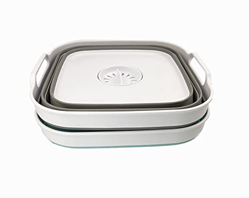 SAMMART 10L (2.6 gallons) Collapsible Plastic Dishpan with Draining Plug - Portable Washing Tub/Basin - Foldable Tub - Space Saving Kitchen Storage