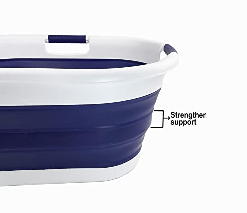 SAMMART Set of 2 Collapsible 3 handled Plastic Laundry Basket-Oval Washing Tub/Basket-Foldable Storage Container/Hamper-Easy Storage Space Saving