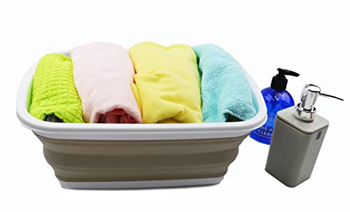 SAMMART 10L (2.6 Gallons) Collapsible Tub - Foldable Dish Tub - Portable Washing Basin - Space Saving Plastic Washtub (White/Latte, 1)