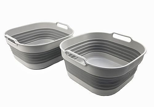 SAMMART 10L (2.6 Gallon) Collapsible Plastic Dishpan - Foldable Washing Basin - Portable Dish Washing Tub - Space Saving - Pop Up Saving