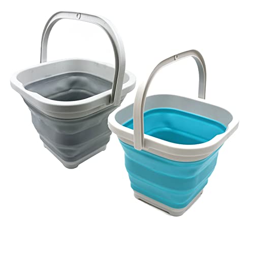 SAMMART 5L (1.3 Gallon) Square Collapsible Plastic Bucket - Foldable Square Tub - Portable Fishing Water Pail - Space Saving Outdoor Waterpot