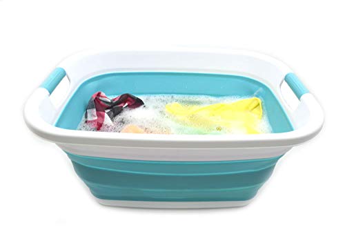 SAMMART 2 pcs Set : 31L (8.1 Gallon) Collapsible Plasic Laundry Basket & 10L (2.6 Gallon) Collapsible Bucket/Waterpot