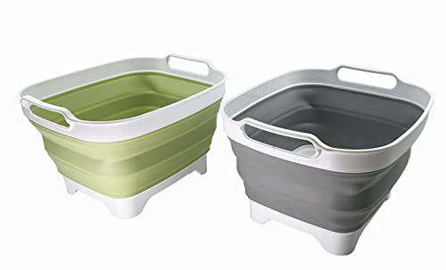 SAMMART 7.5L (2 gallons) Collapsible Plastic Dishpan with Draining Plug - Portable Washing Basin - Foldable Washing Tub - Pop Up Saving