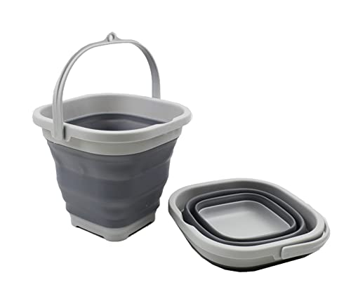 SAMMART 2.6L (0.68 Gallon) Super Mini Sqare Collapsible Plastic Bucket - Foldable Square Tub - Portable Fishing Water Pail - Space Saving Outdoor Waterpot