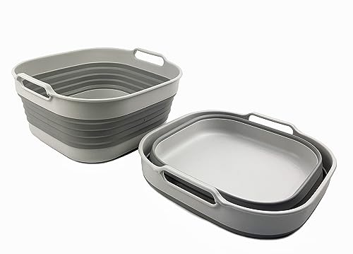 SAMMART 10L (2.6 Gallon) Collapsible Plastic Dishpan - Foldable Washing Basin - Portable Dish Washing Tub - Space Saving - Pop Up Saving