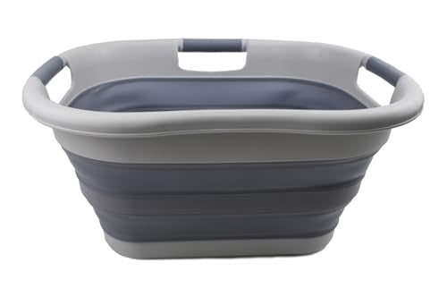 SAMMART 30L (7.9 gallons) Collapsible Plastic Laundry Basket - Foldable Laundry Washing Tub/Container - Portable Laundry Hamper/Organizer - Pop Up Saving