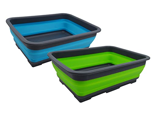 SAMMART Set of 2-7L (1.85 Gallon) Collapsible Tub - Foldable Dish Tub - Portable Washing Basin - Space Saving Plastic Washtub