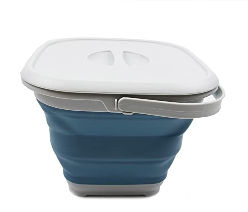 SAMMART 8.5L (2.2 Gallon) Collapsible Square Handy Bucket with Lid/Foldable SquareWater Pail with Lid/Portable Tub with Handle and Lid. Size 31x31cm