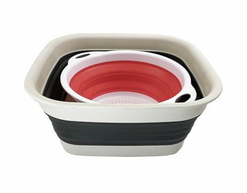 SAMMART 2pcs Set - 8L (2.1 Gallon) Collapsible Tub & 2.6L (0.68 Gallon) Collapsible Colander - Portable Washing Basin - Space Saving Plastic Washtub