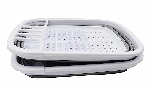 SAMMART 8L (2.11Gallons) Collapsible Dish Drainer with Drainer Board - Foldable Drying Rack Set - Portable Dinnerware Organizer - Space Saving Kitchen Storage Tray