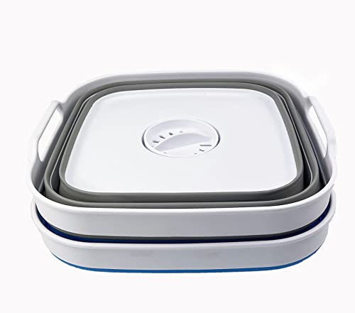 SAMMART 10L (2.64 Gallon) Collapsible Dishpan with Draining Plug - Foldable Washing Basin - Portable Dish Washing Tub - Space Saving Kitchen Storage Tray