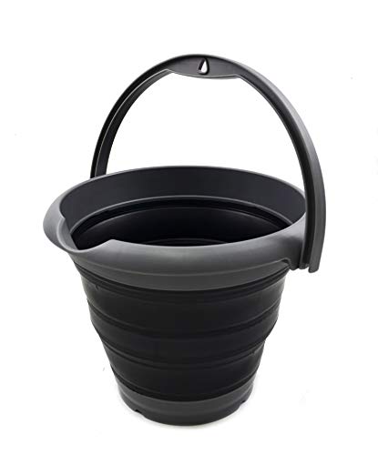 SAMMART 5L (1.32 Gallon) Collapsible Plastic Bucket - Foldable Round Tub - Portable Fishing Water Pail - Space Saving Outdoor Waterpot (5L Round, Grey/Black)