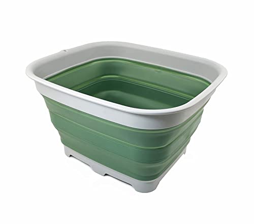 SAMMART 15L (3.9 Gallon) Collapsible Dishpan with Draining Plug - Foldable Washing Basin - Portable Dish Washing Tub - Camping & Space Saving Kitchen Storage Tray