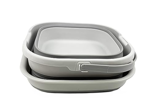 SAMMART Combo Collapsible Dish tub with Handy Basket - Space Saving, Camping Set, Picnic Set, Indoor or Outdoor use, Foldable Storage.