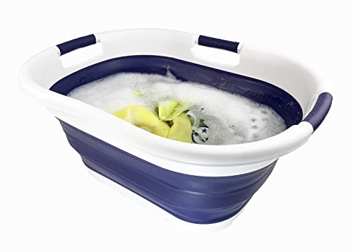 SAMMART Set of 2 Collapsible 3 handled Plastic Laundry Basket-Oval Washing Tub/Basket-Foldable Storage Container/Hamper-Easy Storage Space Saving