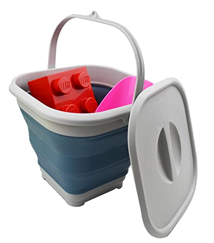 SAMMART 5.5L (1.4 Gallon) Collapsible Square Handy Bucket with Lid/Foldable SquareWater Pail/Portable Tub with Handle & Lid