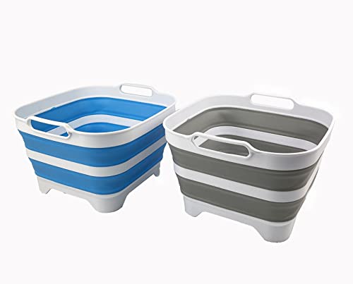 SAMMART 10L (2.64 Gallon) Collapsible Dishpan with Draining Plug - Foldable Washing Basin - Portable Dish Washing Tub - Space Saving Kitchen Storage Tray
