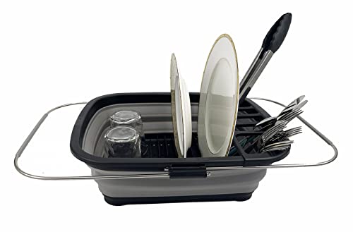 SAMMART 8L (2.11Gallons) Expandable Collapsible Dish Drainer - Foldable Drying Rack - Portable Dinnerware Organizer - Space Saving Kitchen Storage Tray