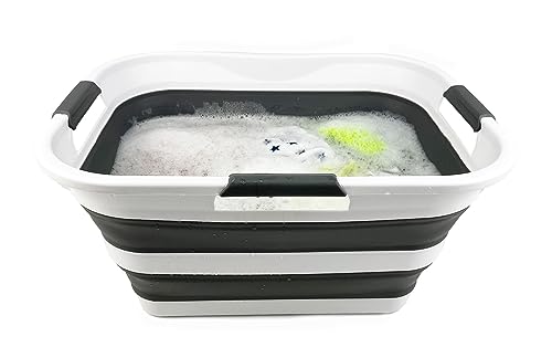 SAMMART 30L (8 gallons) Collapsible Plastic Laundry Washing Tub/Basket - Portable Laundry Hamper/Storage Container Foldable Laundry Basket - Space Saving