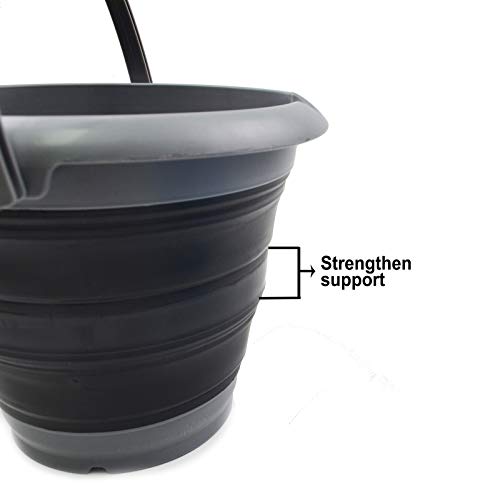 SAMMART 5L (1.32 Gallon) Collapsible Plastic Bucket - Foldable Round Tub - Portable Fishing Water Pail - Space Saving Outdoor Waterpot (5L Round, Grey/Black)