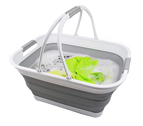 SAMMART 29L(7.6 Gallon) Collapsible Tub with Handle-Portable Outdoor Picnic Basket-Space Saving Storage Container,Water Capacity 24L(6.3 Gallon)