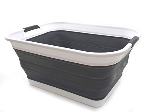 SAMMART Set of 2 Collapsible Plastic Laundry Basket - Foldable Pop Up Storage Container/Organizer - Portable Washing Tub - Space Saving Hamper/Basket